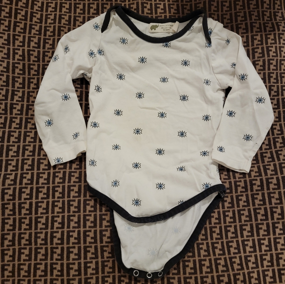 Rare Monica and Andy Evil Eye shirt long sleeve onesie size 12-18m